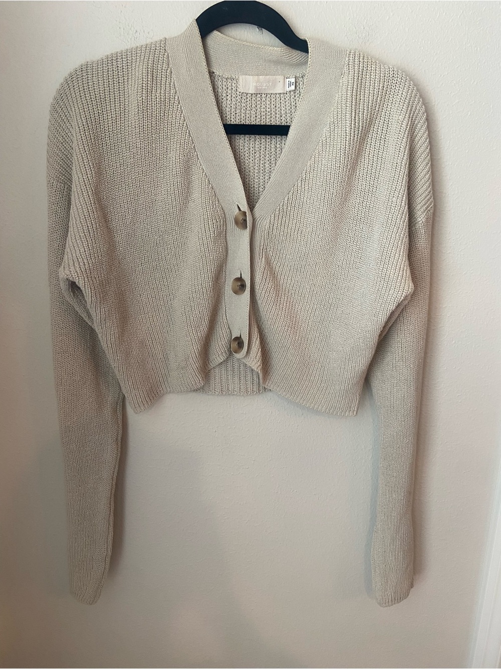 Moussy Vintage Rib Stitch Cardigan Sweater Beige XS 100% Cotton Cropped